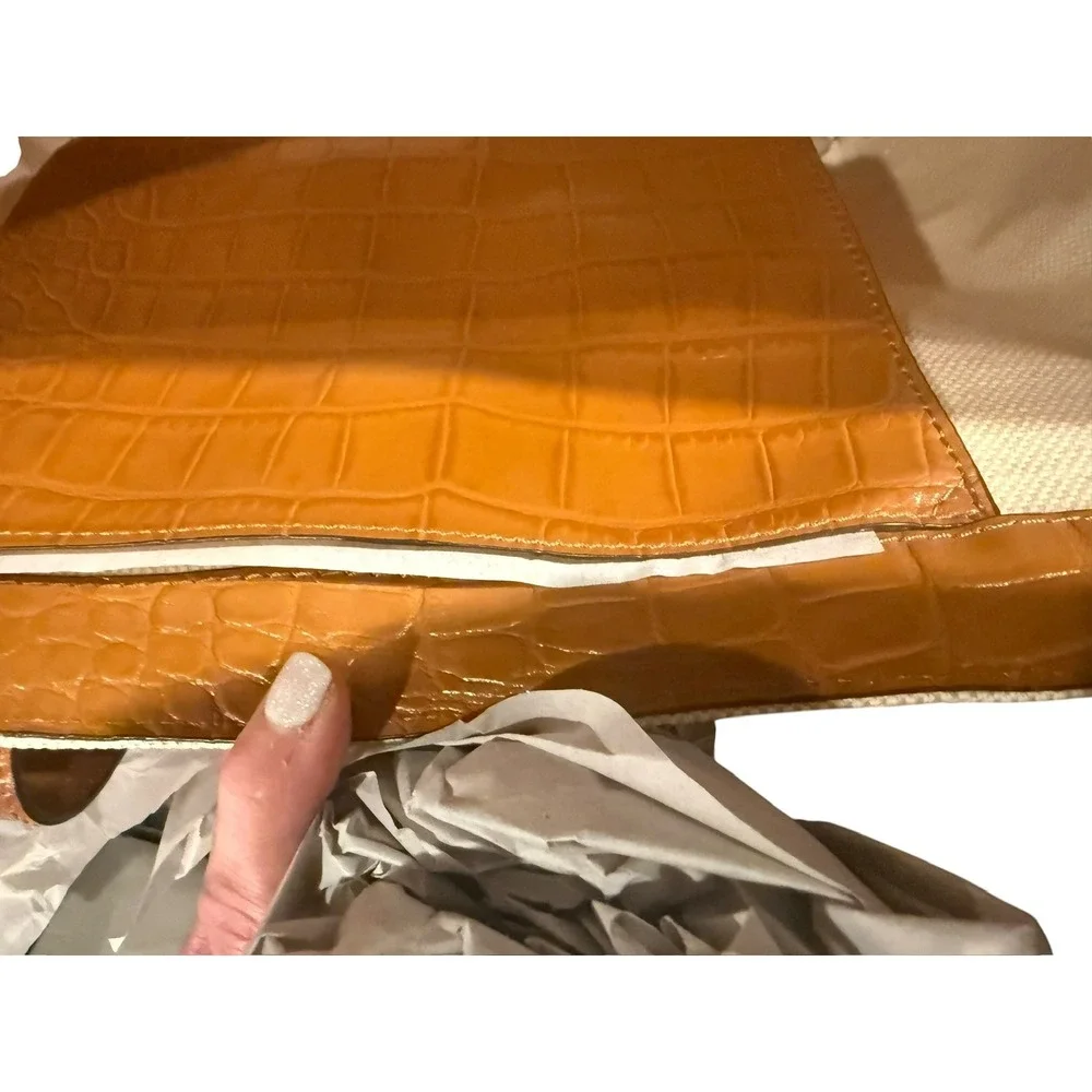 Michael Kors Fulton Canvas Large Tote Ecru Luggage Croc Embossed Bag 30S3GFCT3C